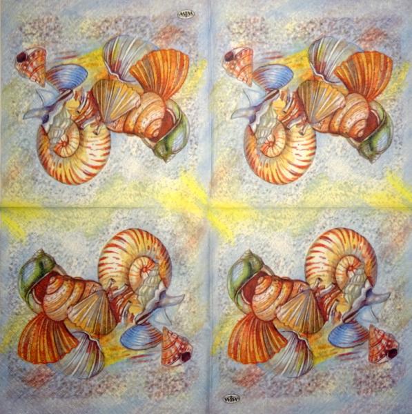 094 Muscheln - 3-lagig (blau) - Home Fashion